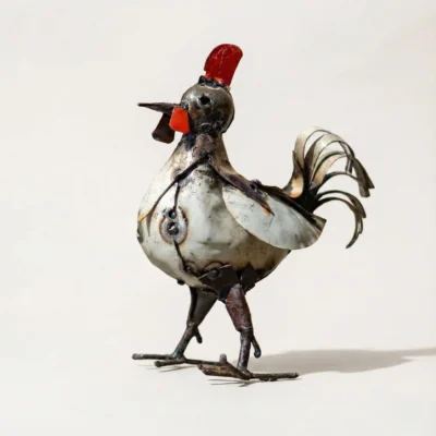 Coq 17 cm - Sculpture métal animaux pour jardin - Fond blanc