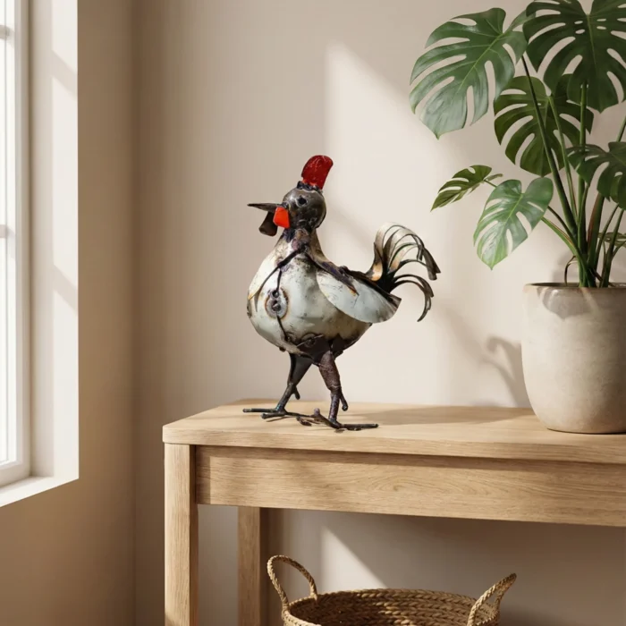 Coq 17 cm - Sculpture métal animaux pour jardin - interieur