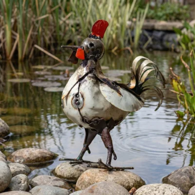 Coq 17 cm - Sculpture métal animaux pour jardin - lac
