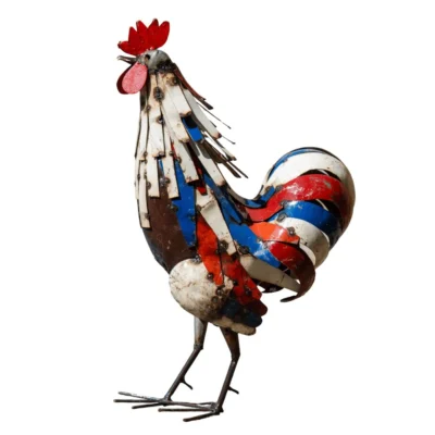 Coq Bleu Blanc Rouge - Suclpture metal recuperation - Fond blanc