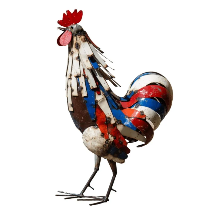 Coq Bleu Blanc Rouge - Suclpture metal recuperation - Fond blanc
