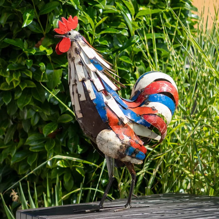 Coq bleu blanc rouge - Sculpture animaux en métal recyclé - 4