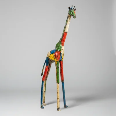 Girafe – sculpture animaux en métal recyclé – statue jardin - Fond Blanc