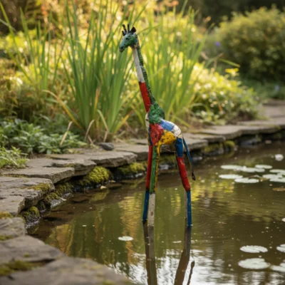 Girafe – sculpture animaux en métal recyclé – statue jardin - Lac
