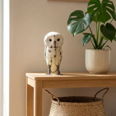 Hibou blanc - Sculpture métallique en métal récupération - interieur