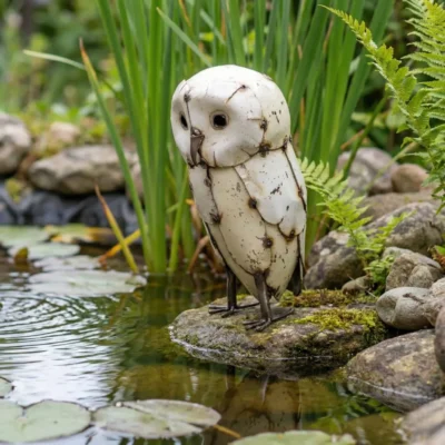Hibou blanc - Sculpture métallique en métal récupération - lac