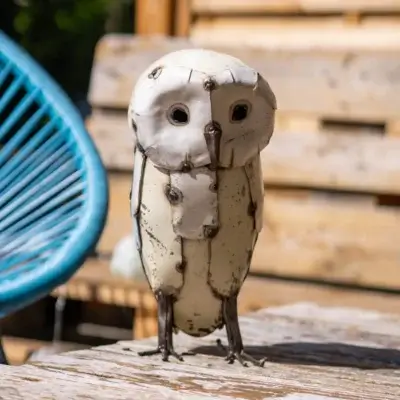 Hibou blanc - Sculpture oiseau métal recyclé - 1