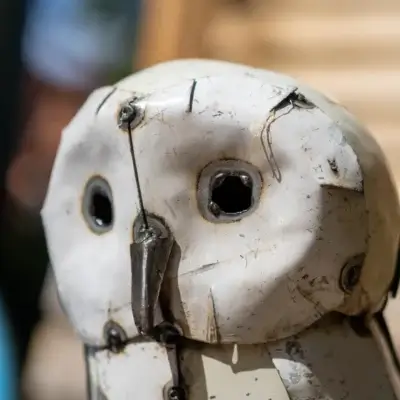 Hibou blanc - Sculpture oiseau métal recyclé - 2
