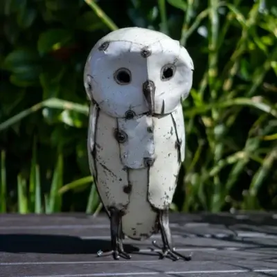 Hibou blanc - Sculpture oiseau métal recyclé - 4