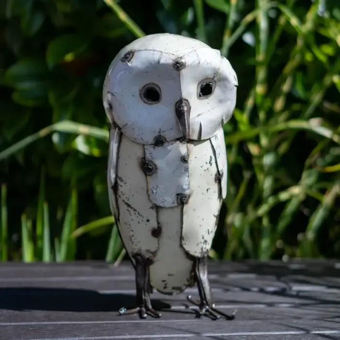 Hibou blanc - Sculpture oiseau métal recyclé - 4