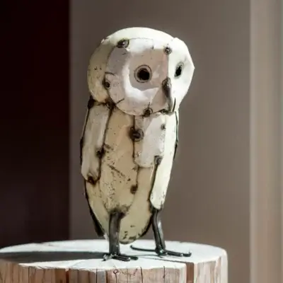 Hibou blanc - Sculpture oiseau métal recyclé - 5