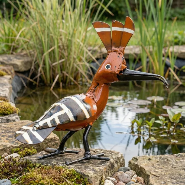 Huppe - Sculpture oiseau métal recyclé pour jardin - Lac