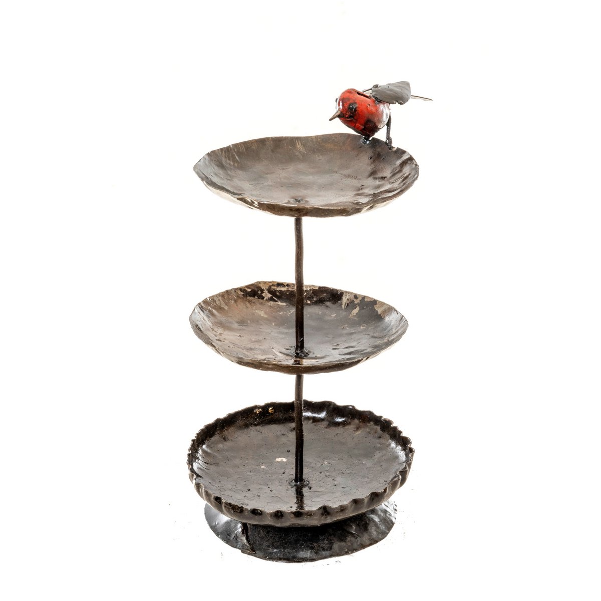 Mangeoire à oiseaux triple robin en métal recyclé - 2
