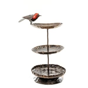 Mangeoire à oiseaux triple robin en métal recyclé