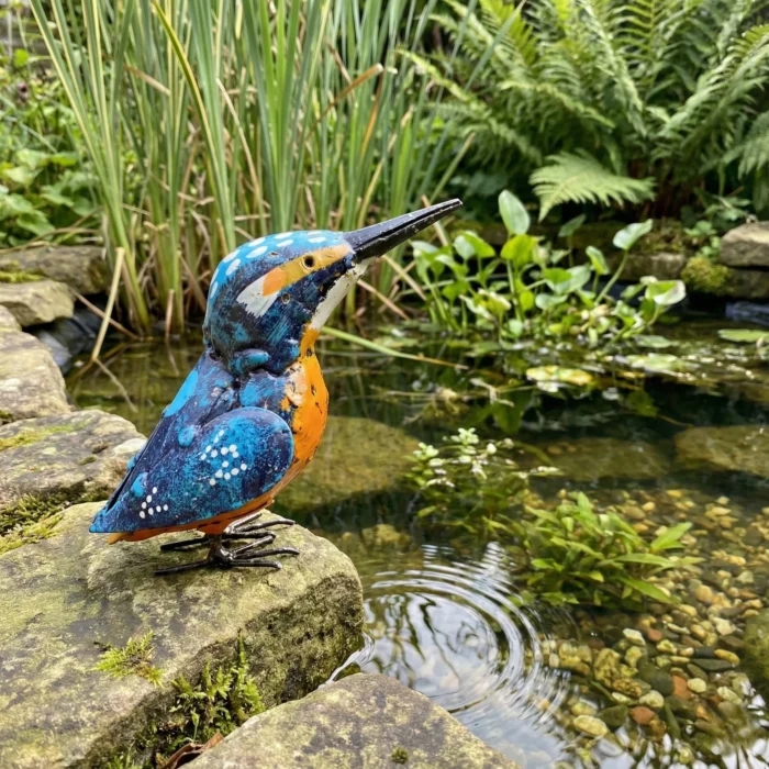 Martin-Pêcheur 12cm - Sculpture oiseau en métal de récupération Lac