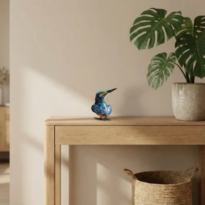 Martin-Pêcheur 12cm - Sculpture oiseau en métal de récupération - interieur
