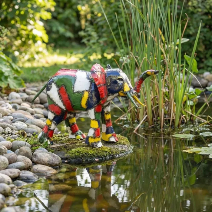 Sculpture Éléphant XXL- statue animaux métal recyclé - lac