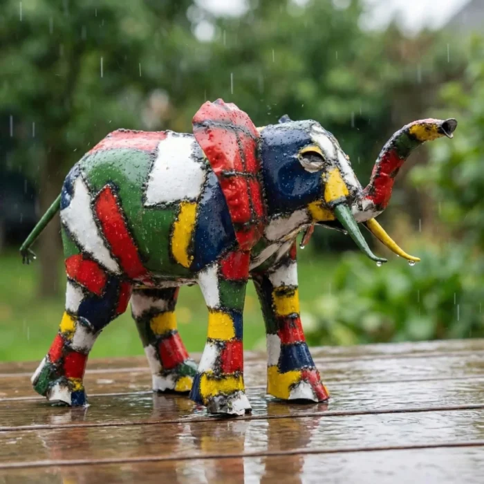 Sculpture Éléphant XXL- statue animaux métal recyclé - sous la pluie