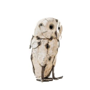 Sculpture Hibou blanc fait en métal de récupération