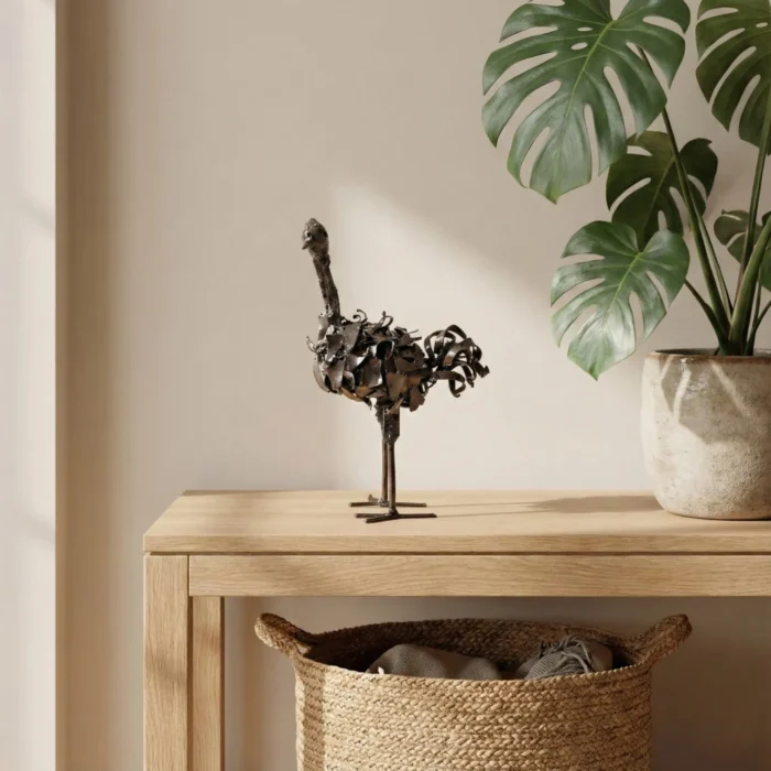 Sculpture d'autruche en métal recyclé - 90 cm -Décoration pour jardin - Interieur