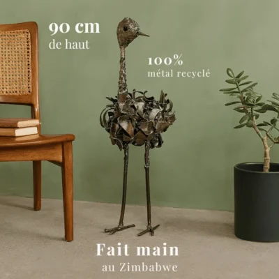 Sculpture d'autruche en métal recyclé - Dimensions