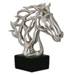 Sculpture décorative tête de cheval argentée