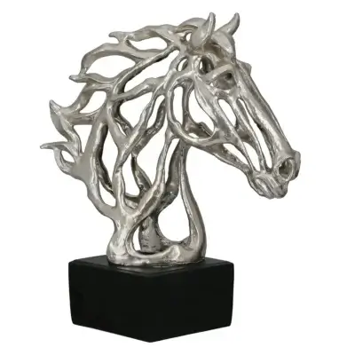 Sculpture décorative tête de cheval argentée - Produit