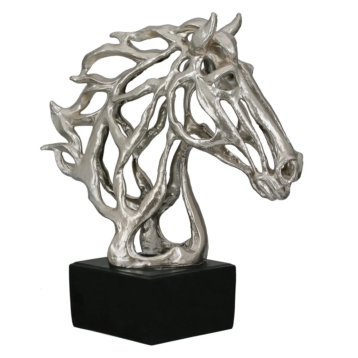 Sculpture décorative tête de cheval argentée - Produit