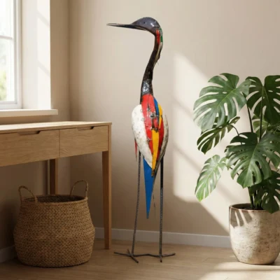 Sculpture héron métallique de récupération - statue fer forgé - Interieur