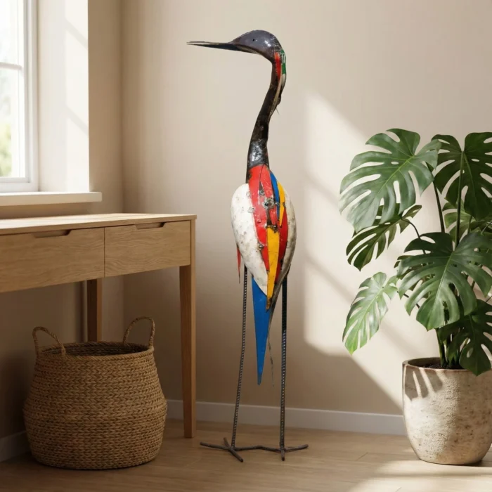 Sculpture héron métallique de récupération - statue fer forgé - Interieur