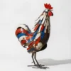 Statue coq bleu blanc rouge - sculpture métal recyclé - décoration - Fond Blanc
