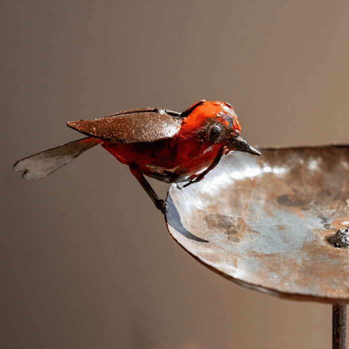 Mangeoire à oiseaux triple robin en métal recyclé