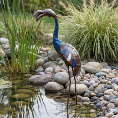 Flamand bleu - Sculpture métal récup' animaux - Lac