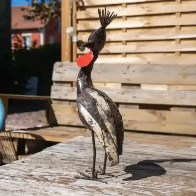 Grue couronnée - Sculpture métal recyclé animaux - 1