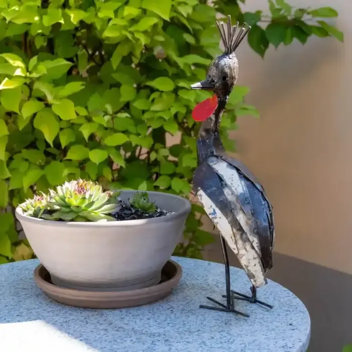 Grue couronnée - Sculpture métal recyclé animaux - 3