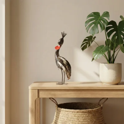 Grue couronnée - Sculpture métal recyclé animaux - interieur