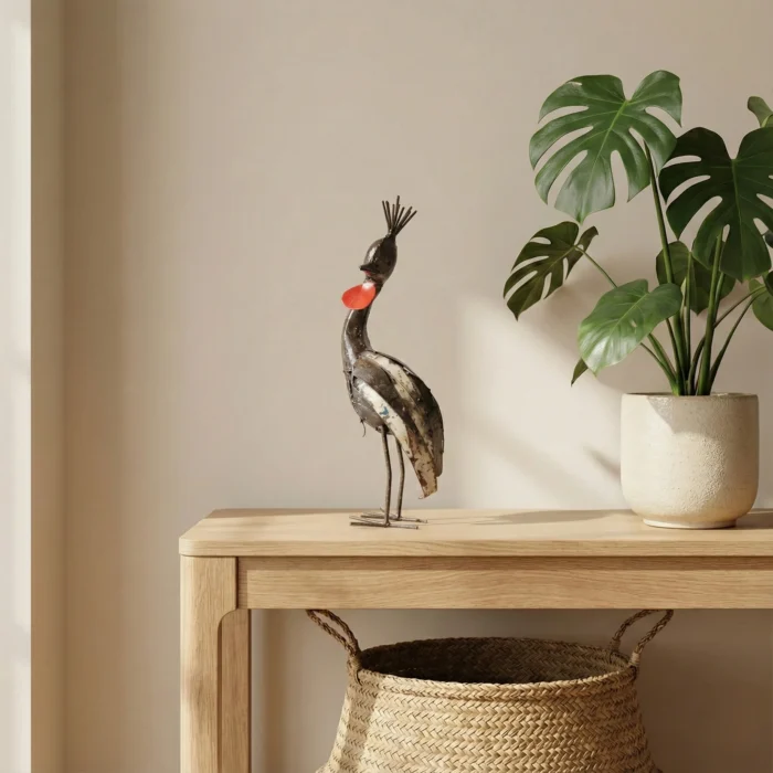 Grue couronnée - Sculpture métal recyclé animaux - interieur