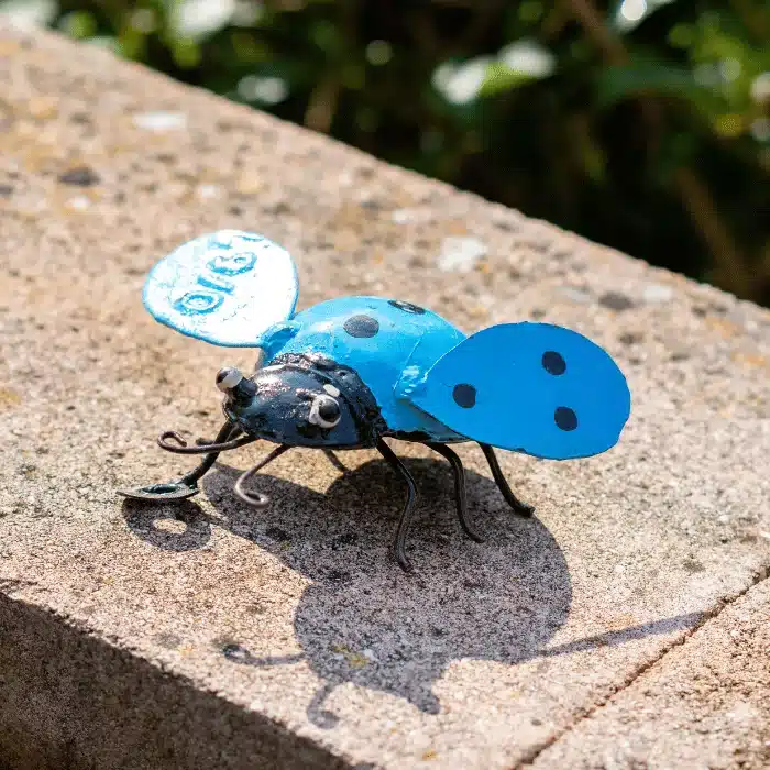 Sculpture coccinelle bleu en métal - vue de face