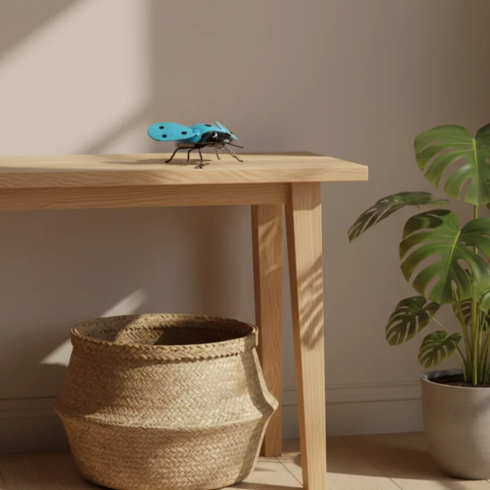 Sculpture coccinelle bleu en métal recyclé pour jardin - inteirieur