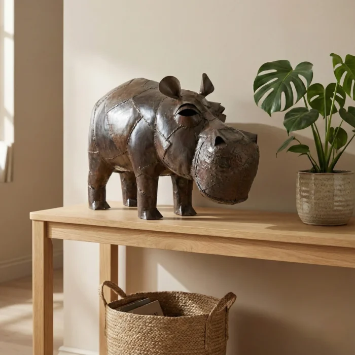 Statue Hippopotame - Sculpture XXL en métal pour jardin - interieur