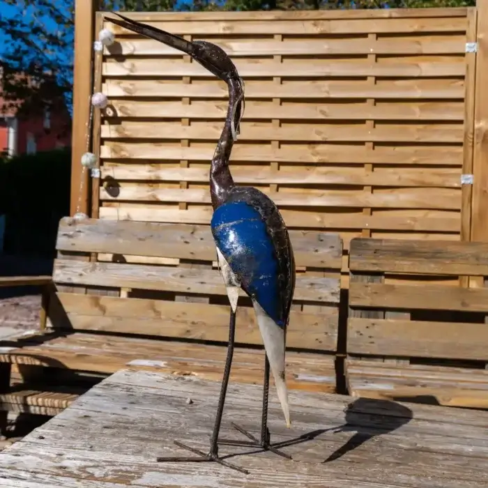 70cm - Sculpture héron bleu en métal de récupération - statue fer forgé - 1