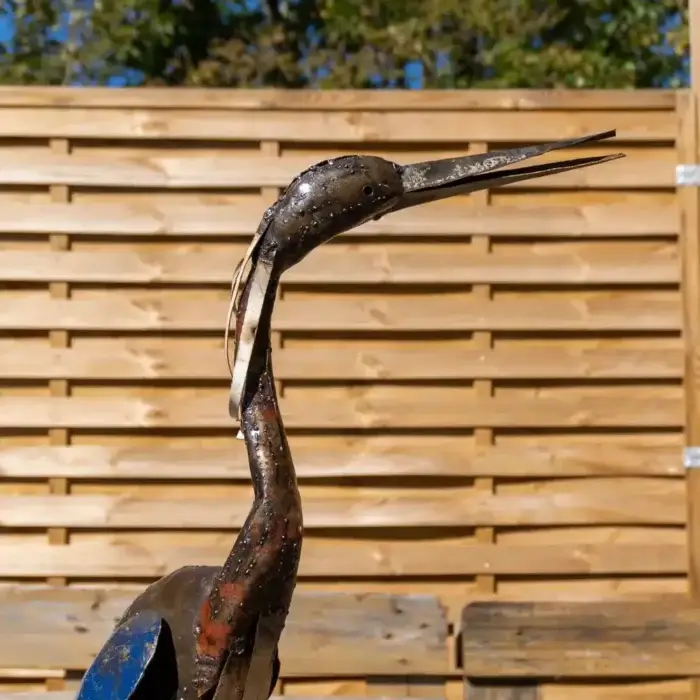 70cm - Sculpture héron bleu en métal de récupération - statue fer forgé - 2