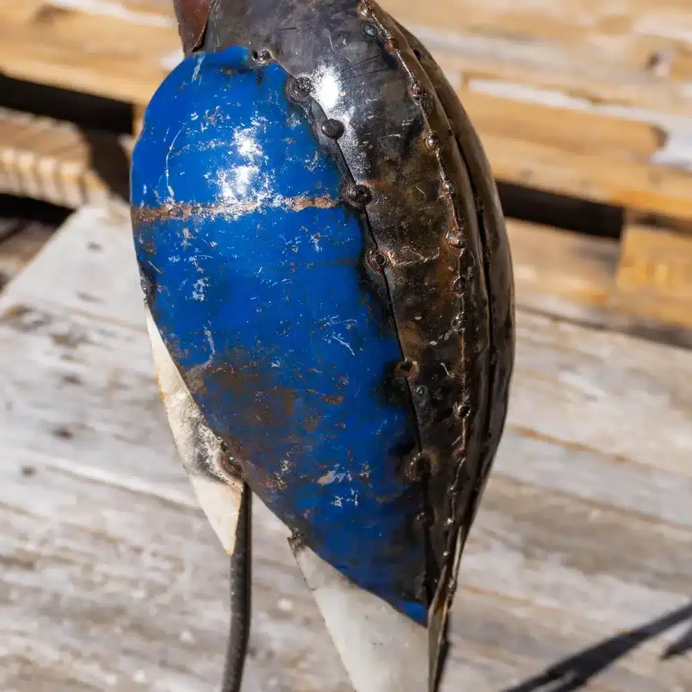 70cm - Sculpture héron bleu en métal de récupération - statue fer forgé - 3