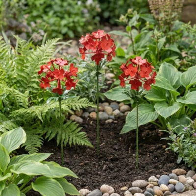 Allium rouge - Fleur en fer forgé dans un jardin 2 - Décoration métal