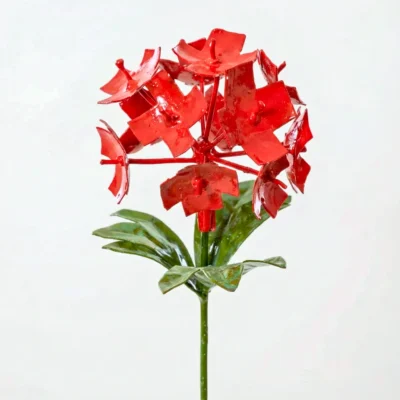 Allium rouge - Fleur en fer forgé pour jardin - Décoration métal - Fond blanc zoom