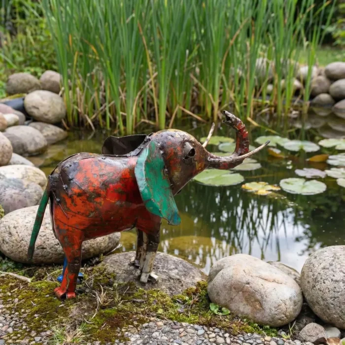 Éléphant coloré – sculpture animaux métallique récupération - Lac
