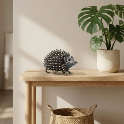Hérisson – sculpture animaux métallique récupération - 13x8x10 cm - Interieur