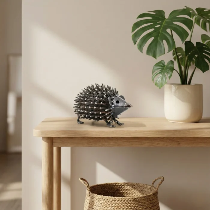 Hérisson – sculpture animaux métallique récupération - 13x8x10 cm - Interieur