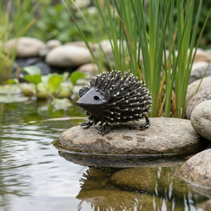 Hérisson – sculpture animaux métallique récupération - 13x8x10 cm - lac