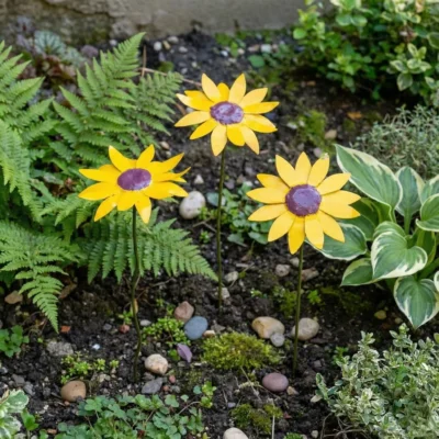 Marguerite jaune - Fleur en fer forgé pour jardin - Décoration métal - 3 fleurs